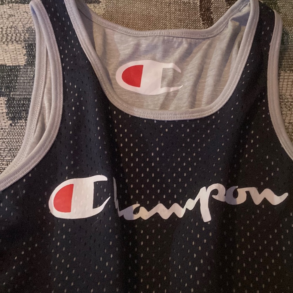Navy blue reversible Champions basketball jersey
